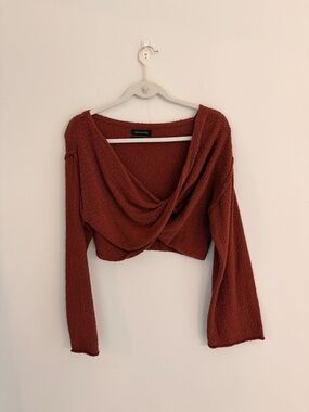 Urban Outfitters Rust V-Neck Cropped Sweater